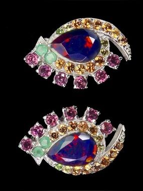Genuine Black Ethiopian Opal Sapphire Earrings